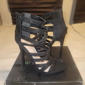 Black open booties size 5.5